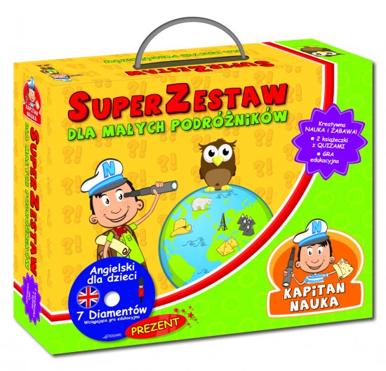 Kapitan Nauka SuperZestaw dla ma�ych podr�nik�w. Dwie ksi��eczki z quizami i zagadkami + CD-ROM gra edukacyjna Angielski 7 Diament�w