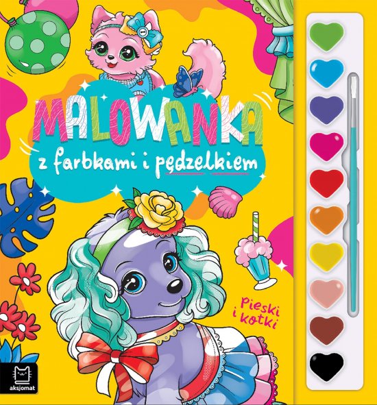 Malowanka z farbkami i p�dzelkiem. Pieski i kotki