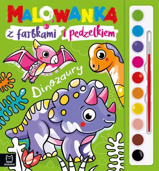 Malowanka z farbkami i p�dzelkiem. Dinozaury