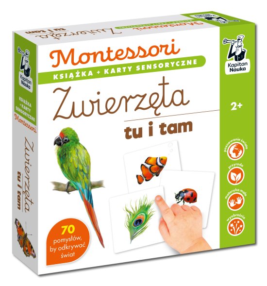 Montessori. Zwierz�ta tu i tam. Karty sensoryczne z ksi��eczk�. Kapitan Nauka