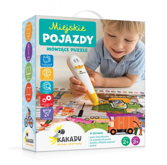 M�wi�ce puzzle interaktywne "Miejskie pojazdy". (zestaw z pi�rem Kakadu)