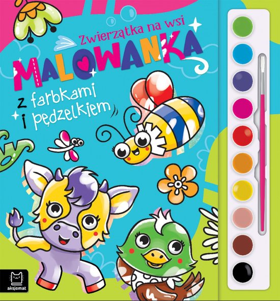 Malowanka z farbkami i p�dzelkiem. Zwierz�tka na wsi