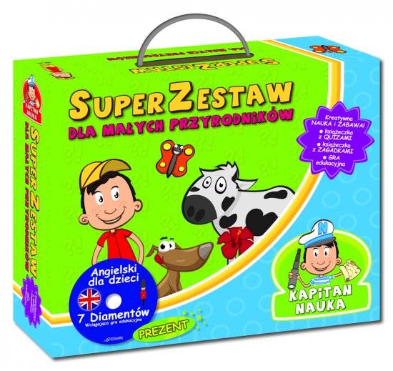 Kapitan Nauka SuperZestaw dla ma�ych przyrodnik�w. Ksi��eczka z quizami + Ksi��eczka z zagadkami + CD-ROM gra edukacyjna Angielski 7 Diament�w