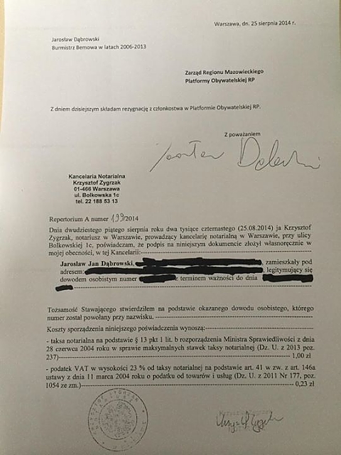 Jarosaw Dbrowski opuci PO. Zygrzak potwierdzi notarialnie
