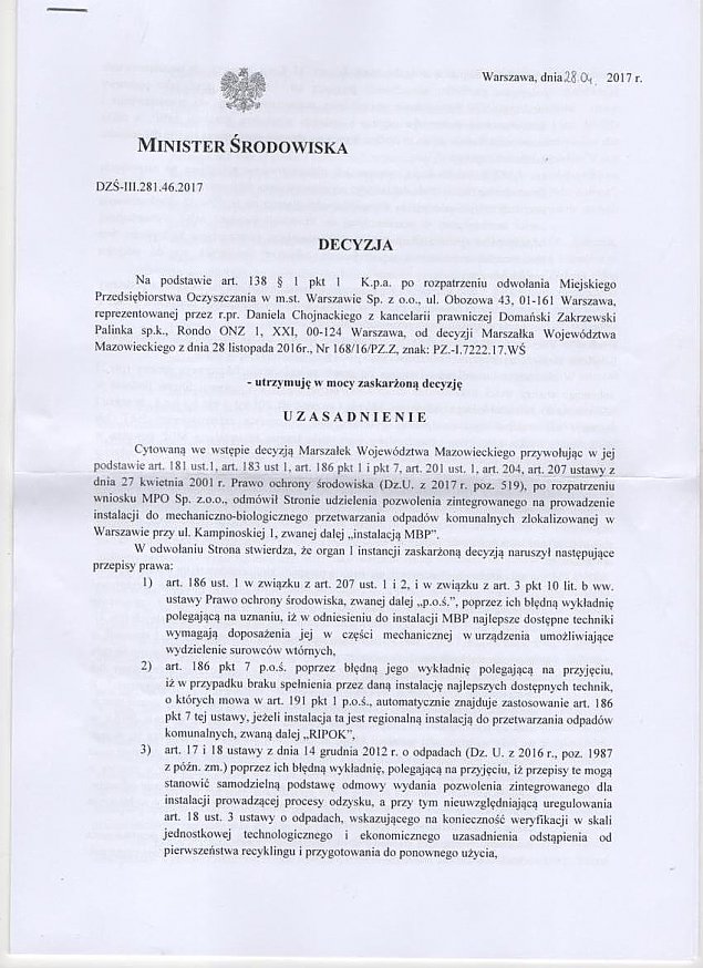 Minister Szyszko kontra kompostownia MPO