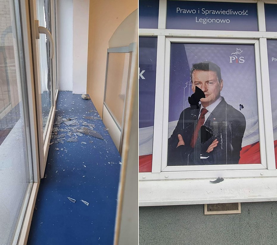 Nieznani sprawcy zaatakowali biuro poselskie Mariusza B³aszczaka i siedzibê PiS w Legionowie