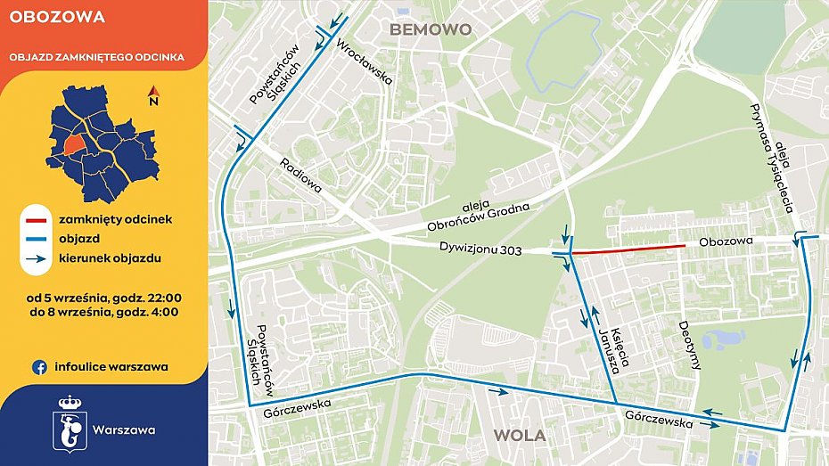 alt='Weekendowy remont Obozowej. Objazdy dla kierowcw i utrudnienia dla pieszych'