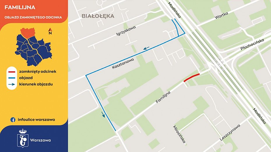 alt='Na Familijnej powstaje kanalizacja. Ulica czasowo bez poczenia z Modlisk'