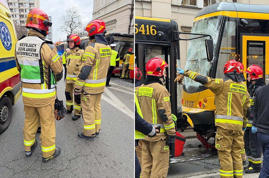 Zderzenie tramwajw z autobusem w alei Solidarnoci