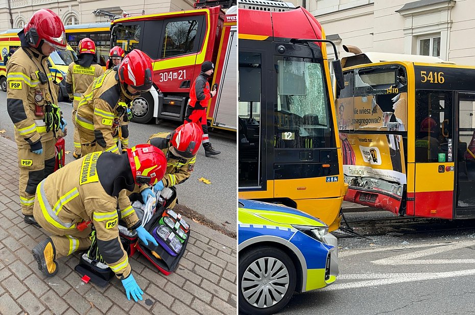 Zderzenie tramwajw z autobusem w alei Solidarnoci