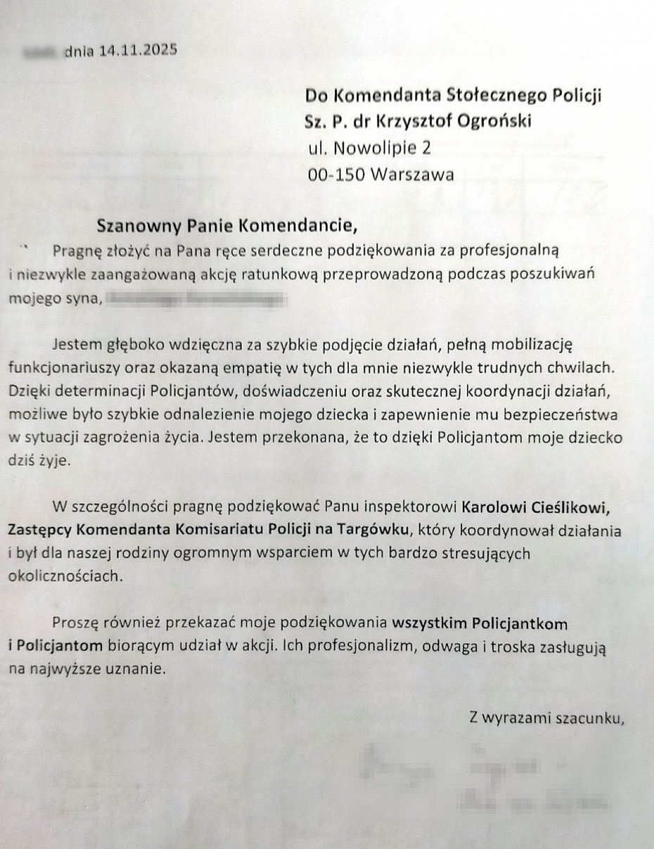 "Dziki policjantom moje dziecko dzi yje". Podzikowania od matki