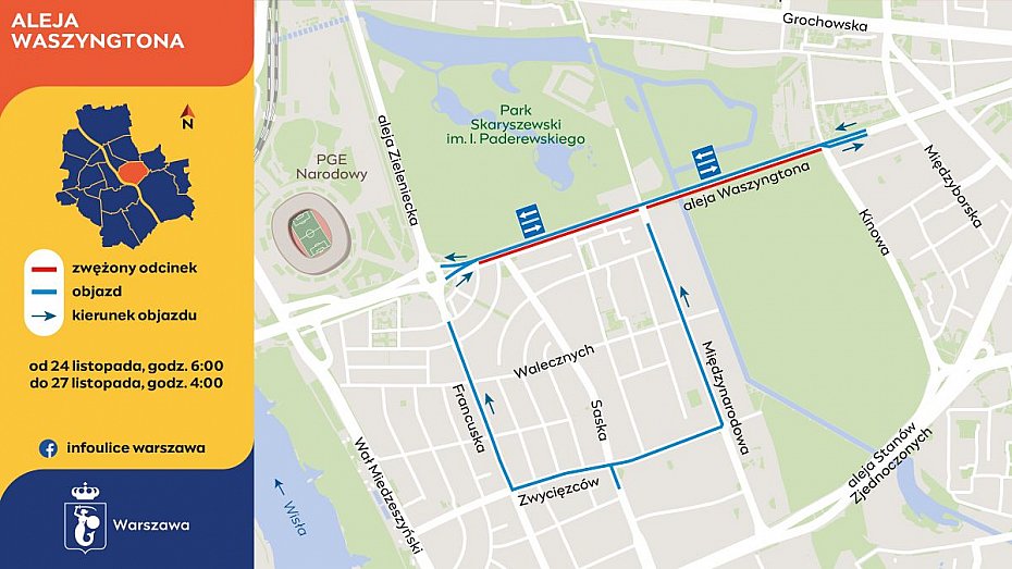 alt='Aleja Waszyngtona zwona. Kolejny etap remontu od poniedziaku'