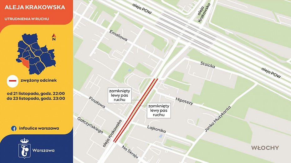 alt='Aleja Krakowska zwona. Od pitku do niedzieli utrudnienia i objazdy'