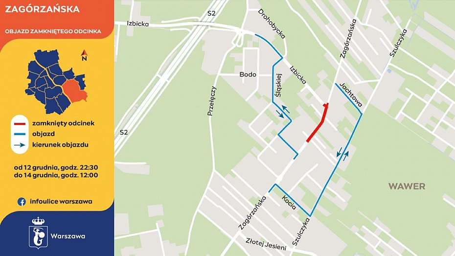 alt='Zagrzaska zamknita na weekend. Objazdy i zmiany w komunikacji'