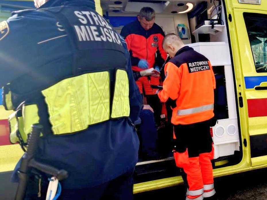 alt='Le�a�a w krzakach przy rondzie. Stra�nicy wezwali pogotowie'