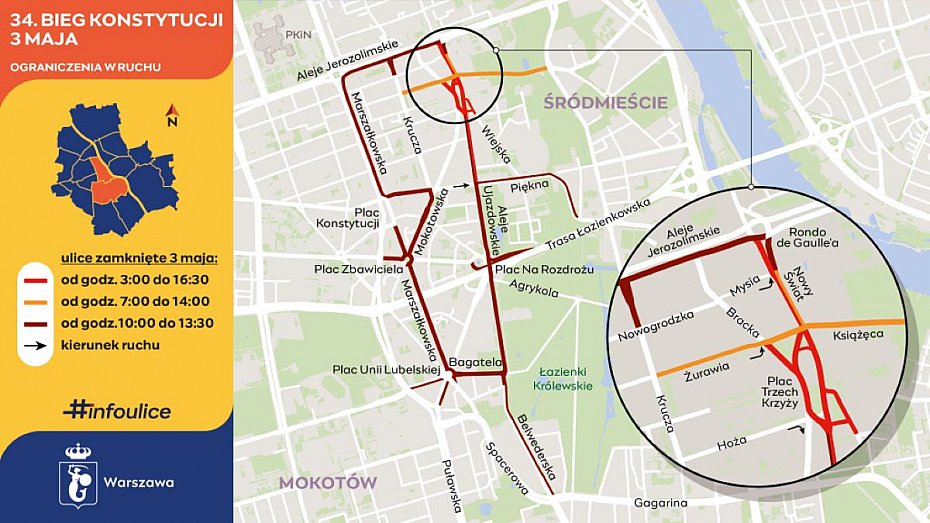 Bieg Konstytucji 3 Maja: zamkni�te ulice i objazdy autobus�w