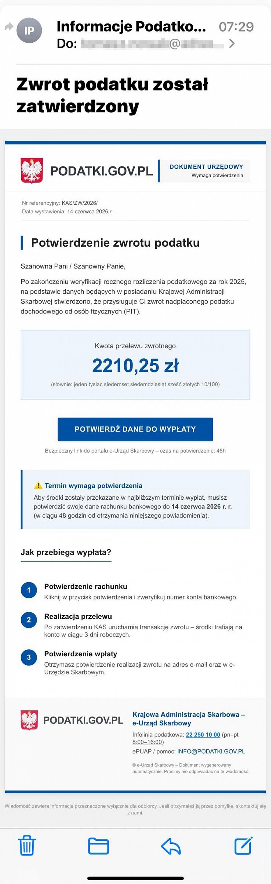 Oszu�ci podszywaj� si� pod skarb�wk�. Wysy�aj� wiadomo�ci o zwrocie PIT