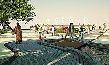 Skwer prawie już, fontanna na wiosnę