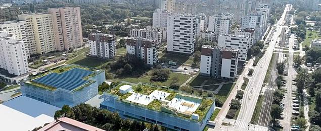 P+R Bródno - zmniejszony bazar, na dachu skatepark