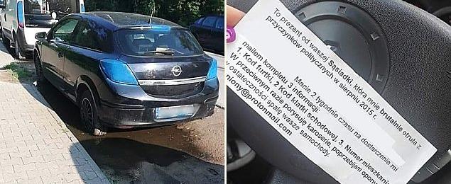 Pomazał 21 aut, zostawił karteczkę z żądaniami
